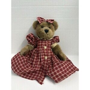 Boyds Bears 12 Inch Bear "Sweetie Pie" Red And Tan Pinafore Dress No Apron